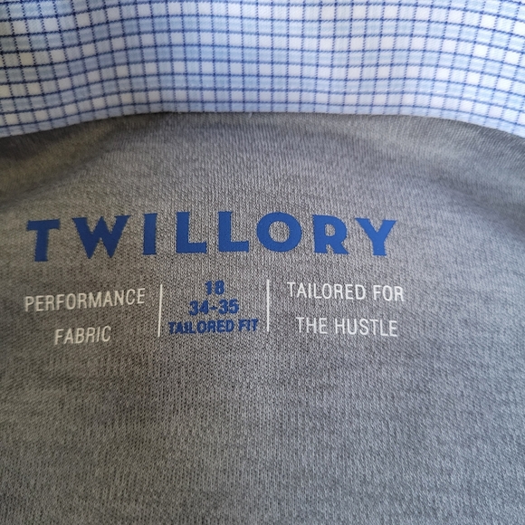 Twillory Performance Blue White Plaid Long Sleeve Button Down 18 Tailored 34/35 - Picture 6 of 7